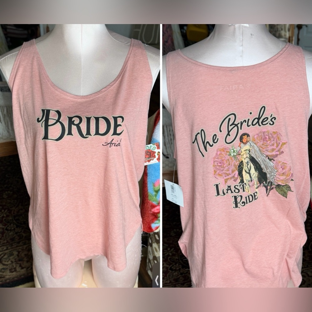 BNWT Ariat Women's Dusty Pink “The Bride’s last Ride” Bridal Tank Top